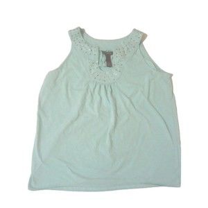 Bit & Bridle Women's Sz Large Tank Top Wide Strap Embellished Light Blue - Gems